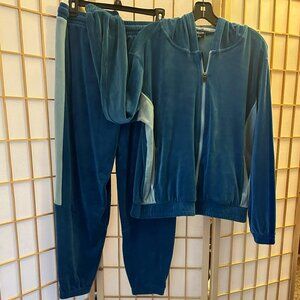 Zelos Soft Velour Track Suit Loungewear Jacket Pants Size L Teal Mint Green